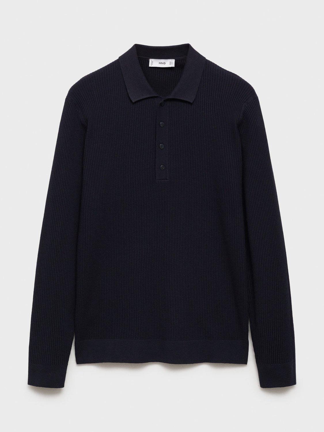Product image 3 of 8, which shows Mango Antiguas Regular Fit Long Sleeve Polo Shirt, Navy, XL