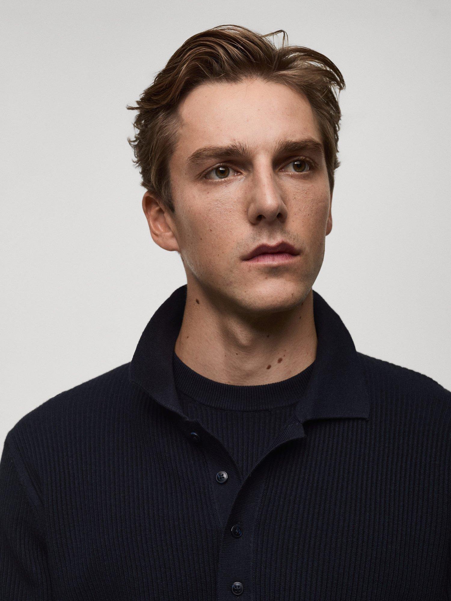 Product image 6 of 8, which shows Mango Antiguas Regular Fit Long Sleeve Polo Shirt, Navy, XL