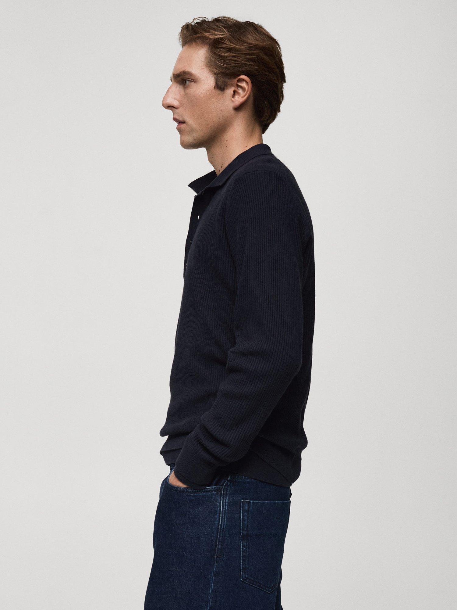Product image 7 of 8, which shows Mango Antiguas Regular Fit Long Sleeve Polo Shirt, Navy, XL