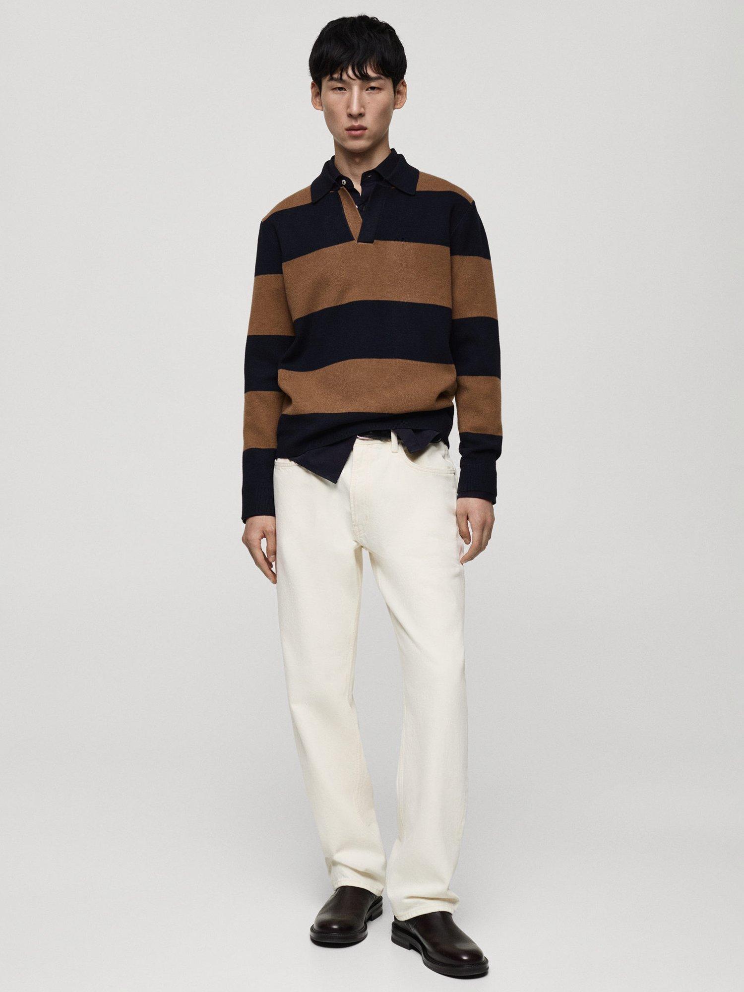 Product image 2 of 8, which shows Mango Gabriel Regular Fit Long Sleeve Polo Shirt, Navy/Brown, XXL