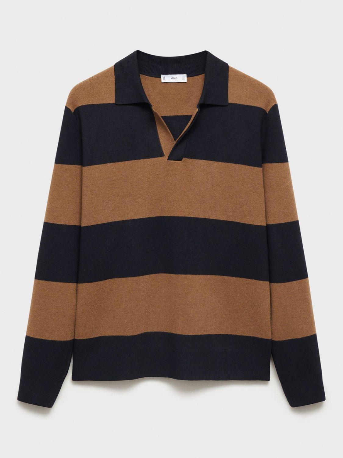 Product image 3 of 8, which shows Mango Gabriel Regular Fit Long Sleeve Polo Shirt, Navy/Brown, XXL