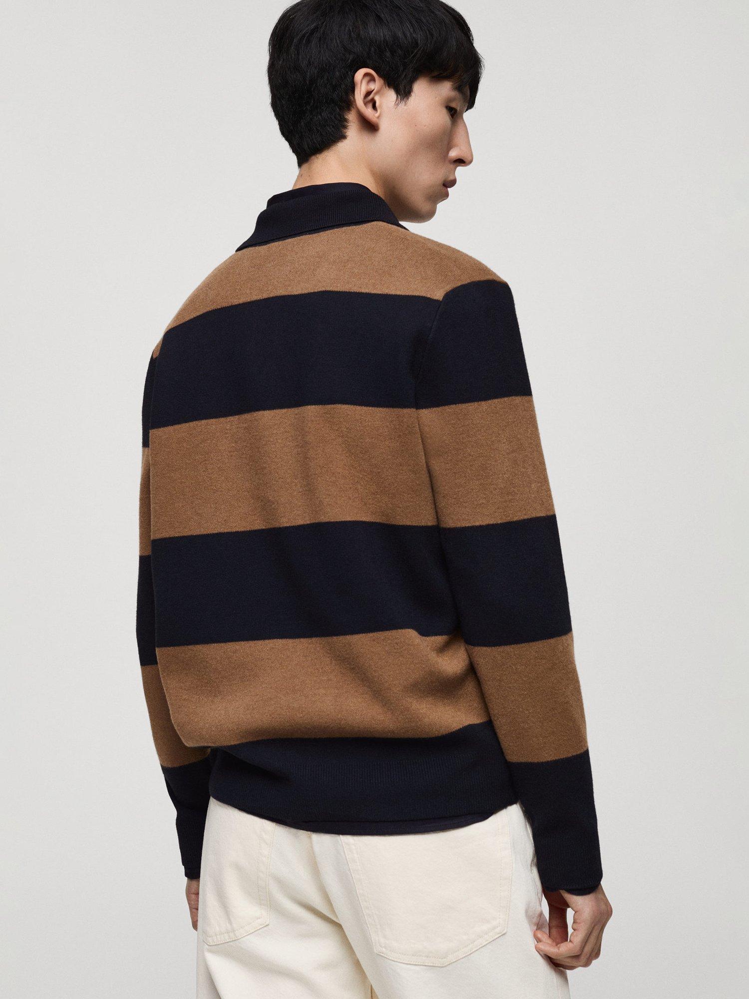 Product image 4 of 8, which shows Mango Gabriel Regular Fit Long Sleeve Polo Shirt, Navy/Brown, XXL