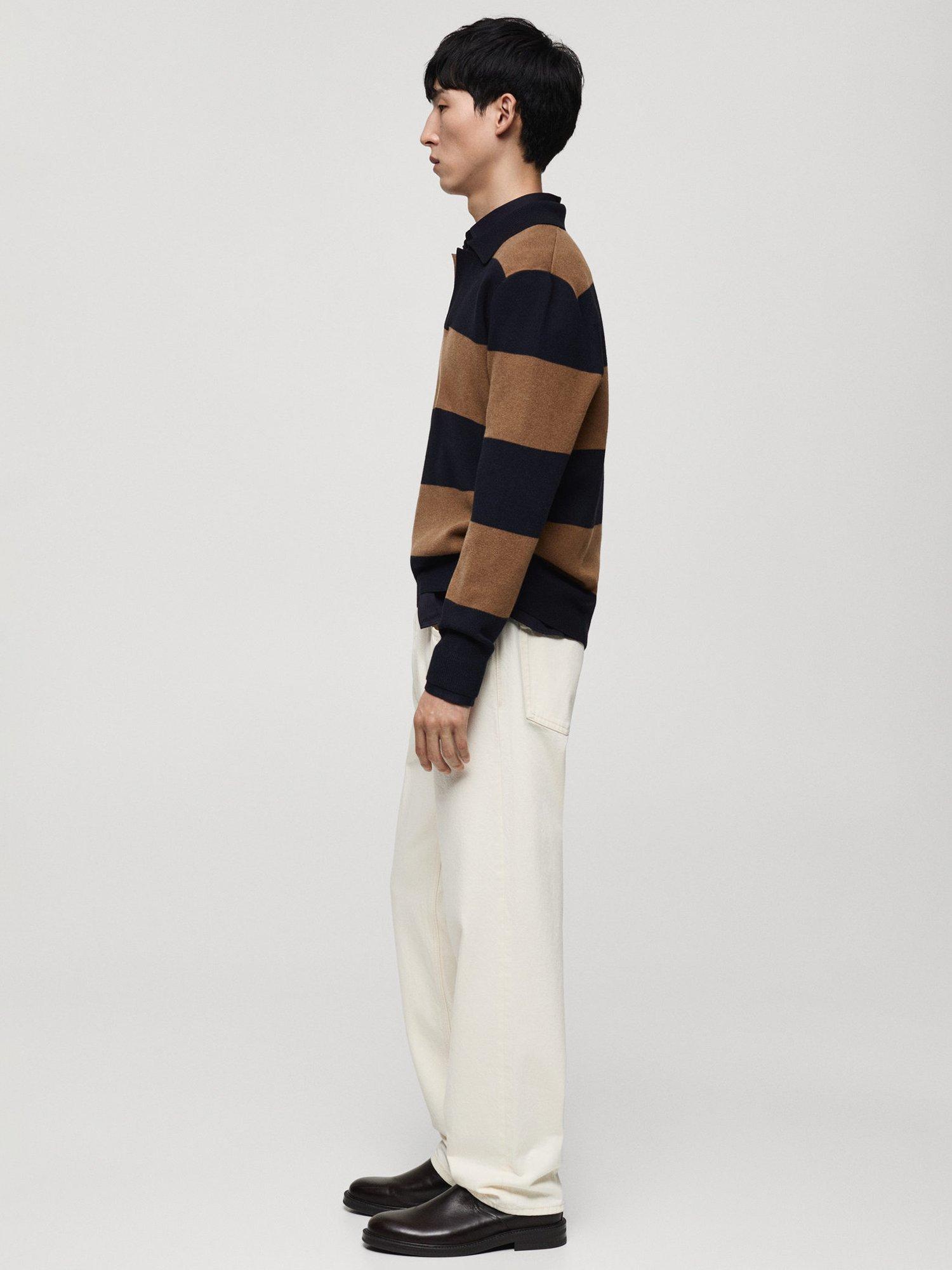 Product image 7 of 8, which shows Mango Gabriel Regular Fit Long Sleeve Polo Shirt, Navy/Brown, XXL