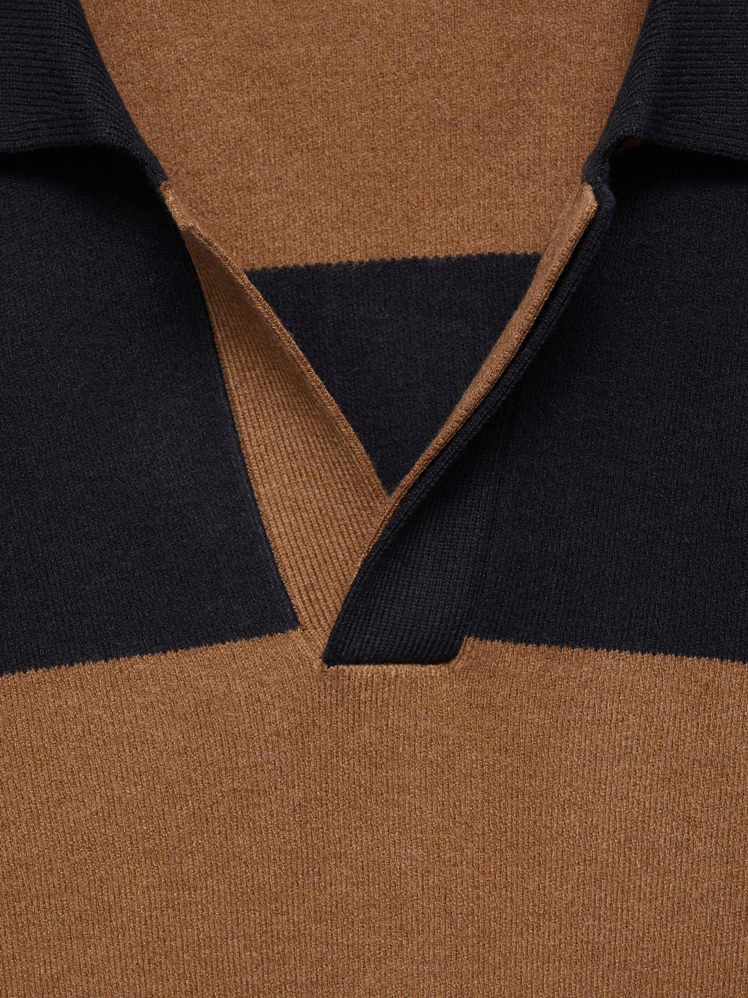 Product image 8 of 8, which shows Mango Gabriel Regular Fit Long Sleeve Polo Shirt, Navy/Brown, XXL