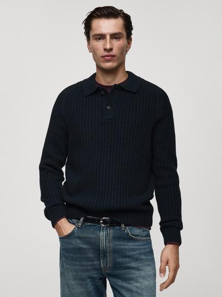 Mango Joels Regular Fit Long Sleeve Polo Shirt, Navy, Navy