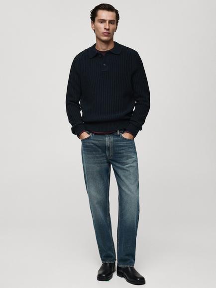 Mango Joels Regular Fit Long Sleeve Polo Shirt, Navy - view 2, Navy