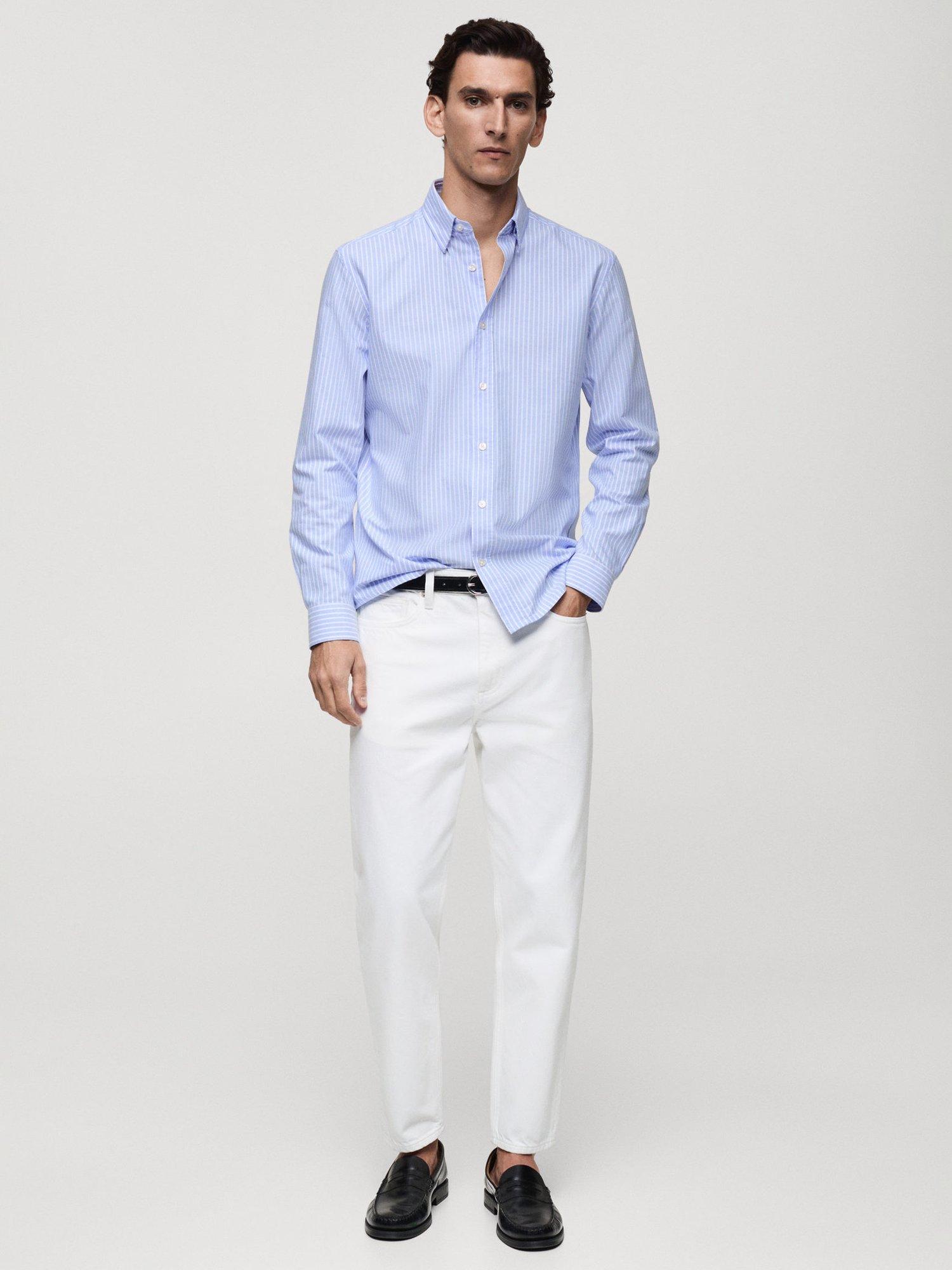 Product image 2 of 9, which shows Mango Kodak Cotton Regular Fit Bengal Stripe Shirt, Pastel Blue, XS