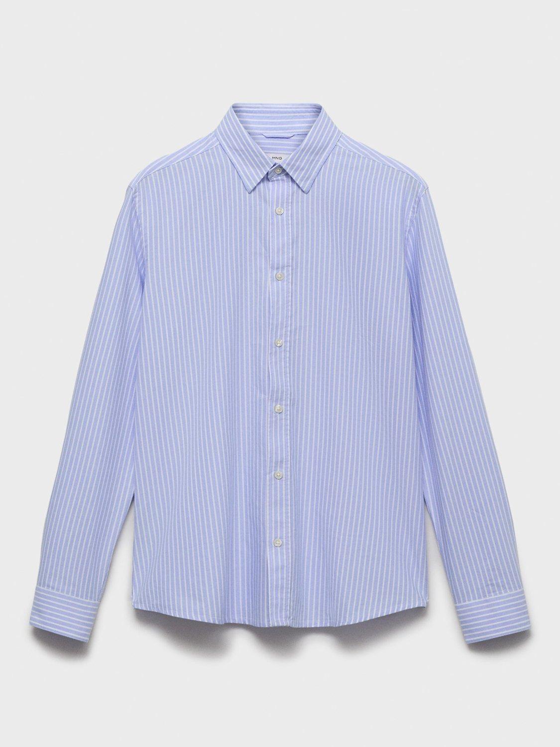 Product image 3 of 9, which shows Mango Kodak Cotton Regular Fit Bengal Stripe Shirt, Pastel Blue, XS
