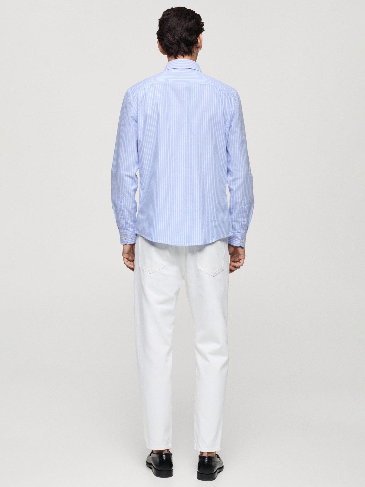 Product image 4 of 9, which shows Mango Kodak Cotton Regular Fit Bengal Stripe Shirt, Pastel Blue, XS