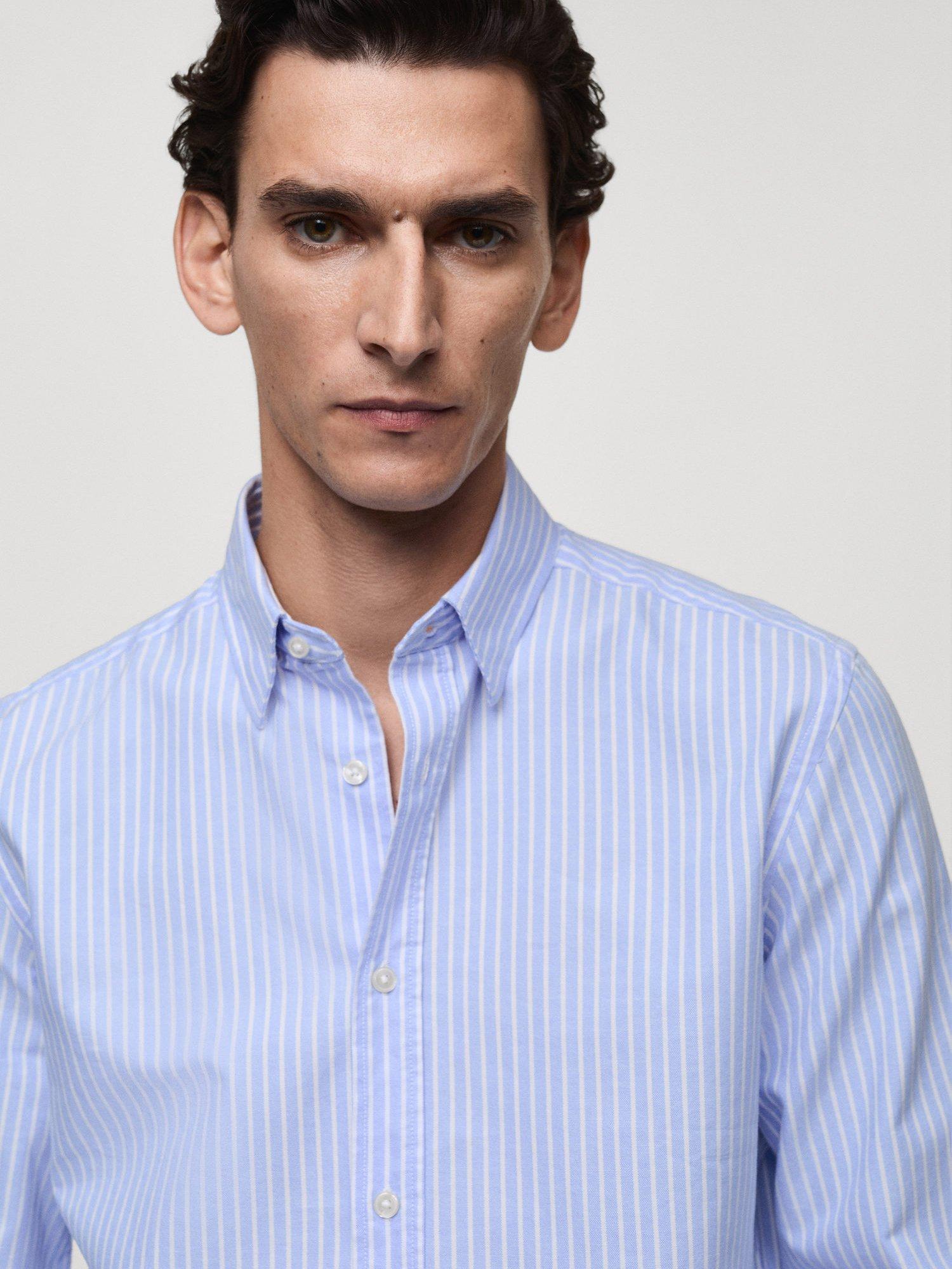 Product image 6 of 9, which shows Mango Kodak Cotton Regular Fit Bengal Stripe Shirt, Pastel Blue, XS