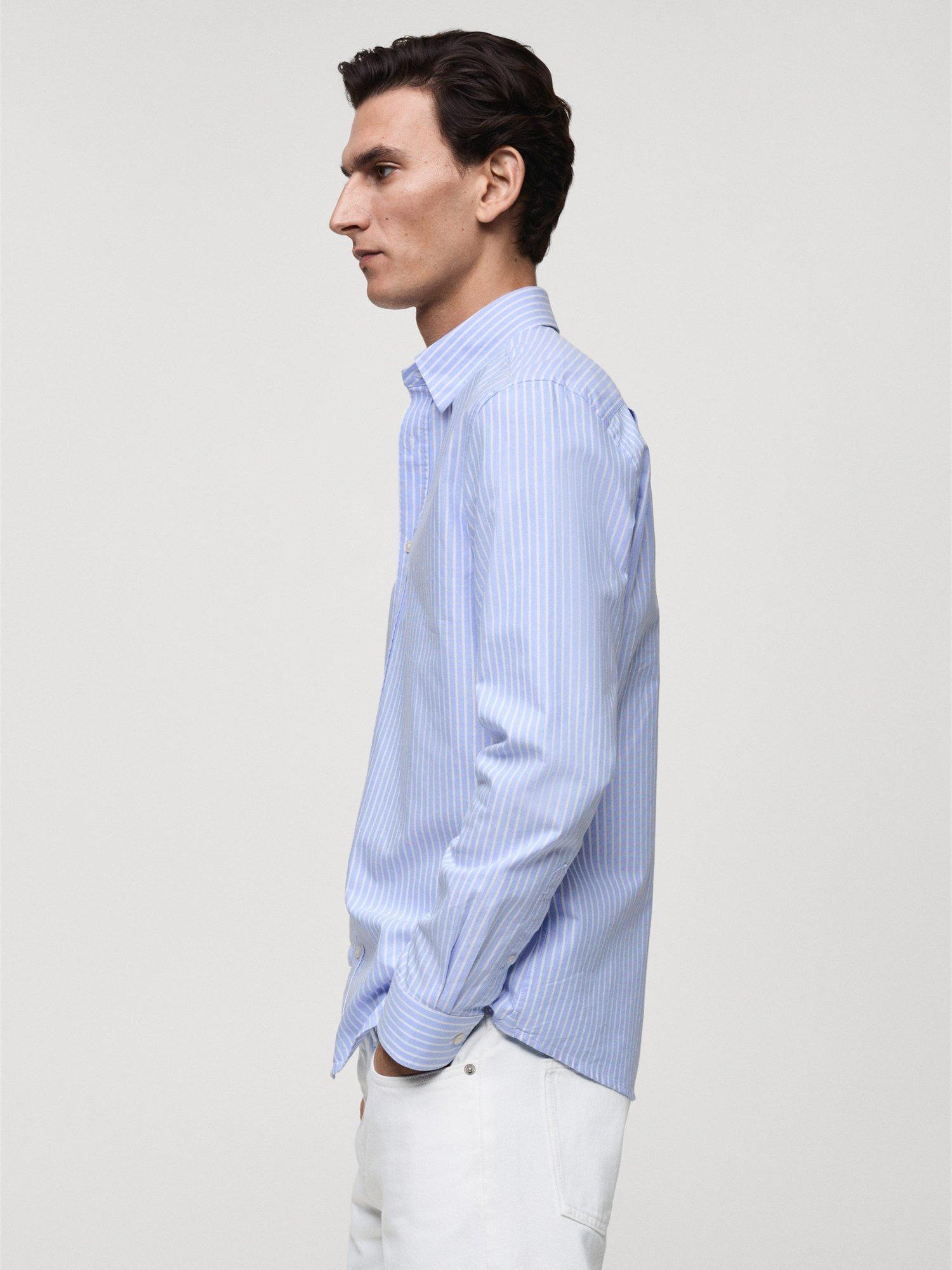 Product image 7 of 9, which shows Mango Kodak Cotton Regular Fit Bengal Stripe Shirt, Pastel Blue, XS