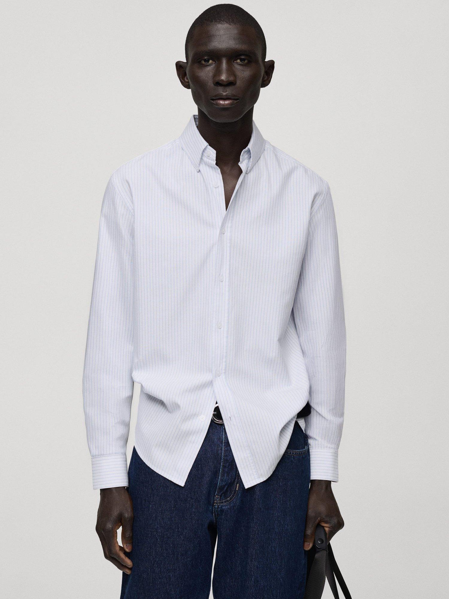 Product image 1 of 8, which shows Mango Kodak Cotton Bengal Stripe Regular Fit Shirt, White, XS