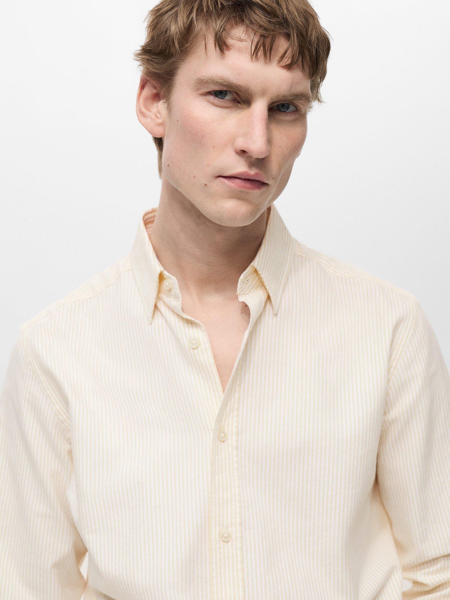 Product image 6 of 11, which shows Mango Kodak Cotton Regular Fit Bengal Stripe Shirt, Yellow, XS