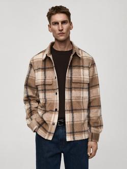 Mango Regular Fit Check Flannel Shirt, Brown/Multi, Brown/Multi