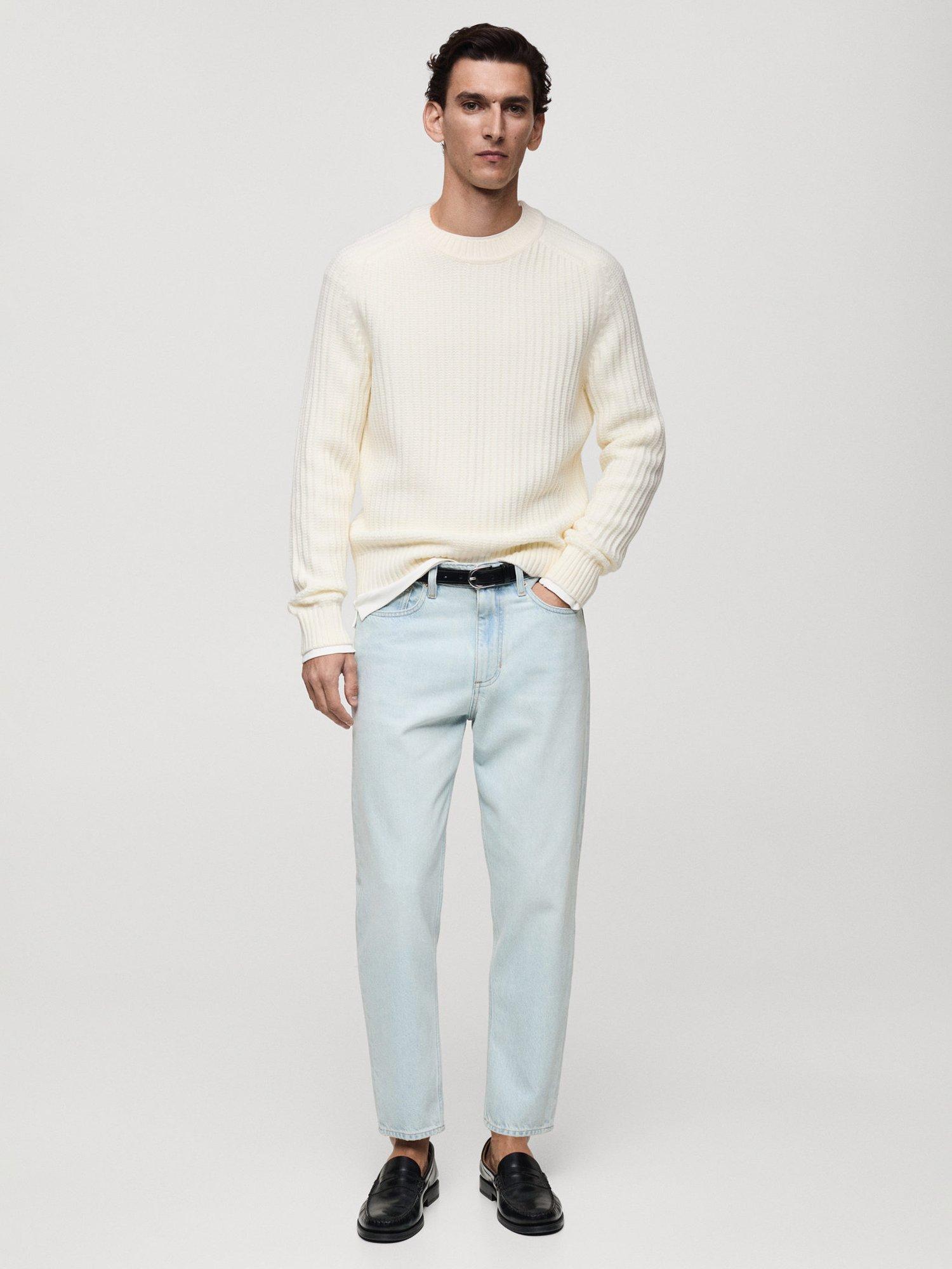 Product image 2 of 8, which shows Mango Wool Blend Ribbed Knit Jumper, Cream, S