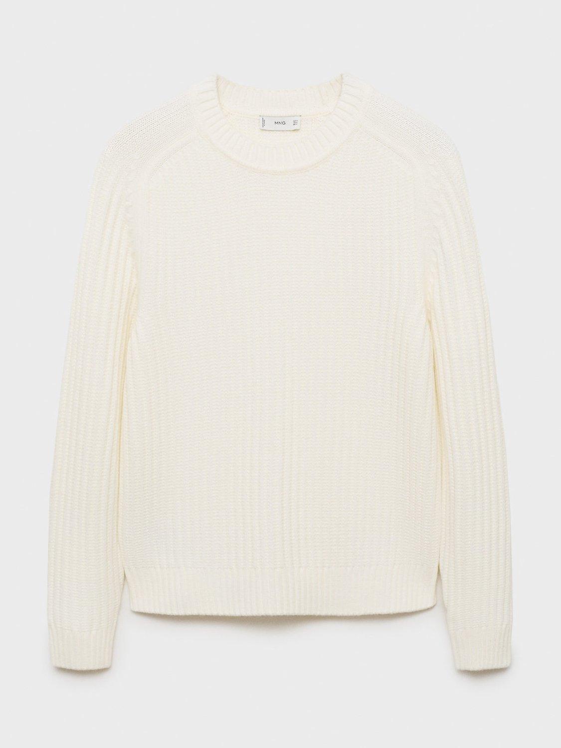 Product image 3 of 8, which shows Mango Wool Blend Ribbed Knit Jumper, Cream, S