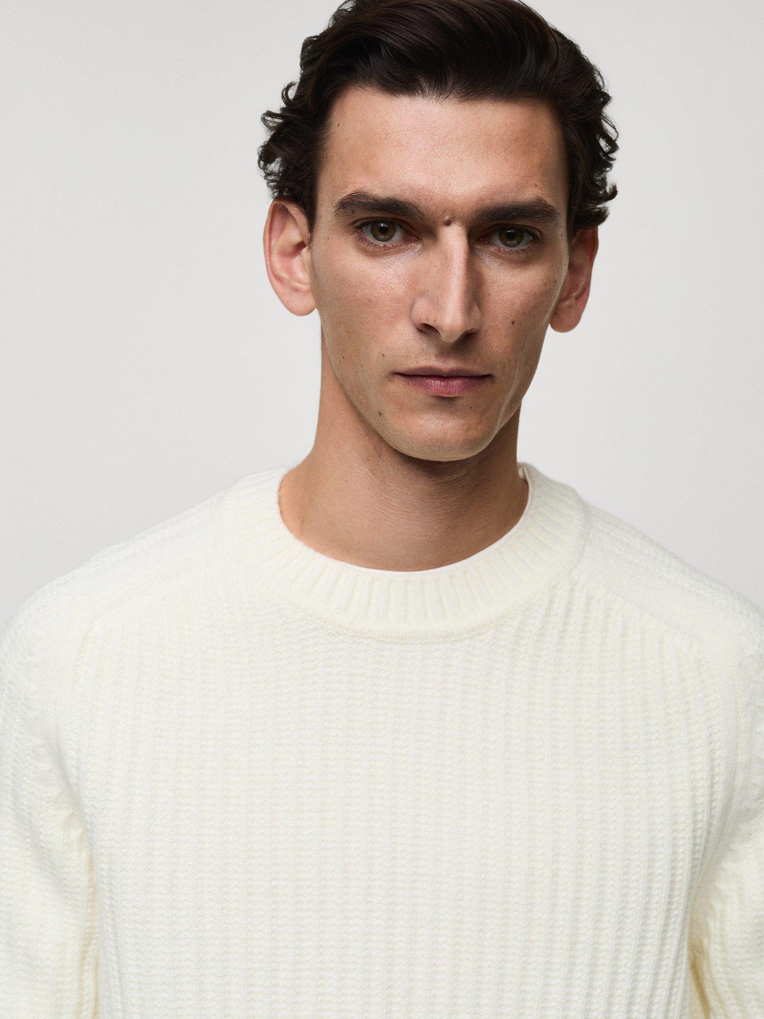 Product image 6 of 8, which shows Mango Wool Blend Ribbed Knit Jumper, Cream, S