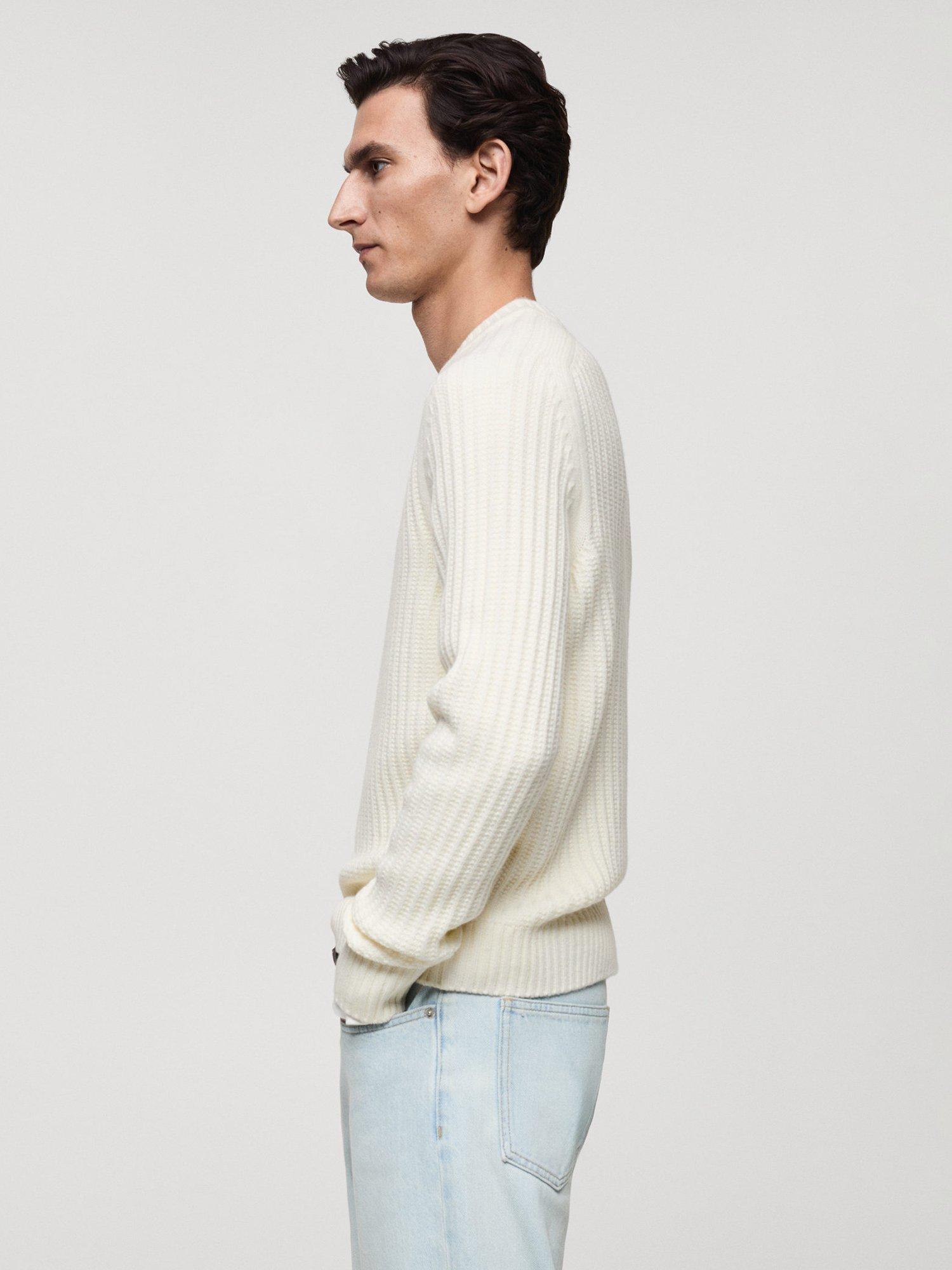 Product image 7 of 8, which shows Mango Wool Blend Ribbed Knit Jumper, Cream, S