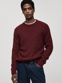 Mango Wool & Cotton Blend Thick Knit Jumper, Brown, Burgundy
