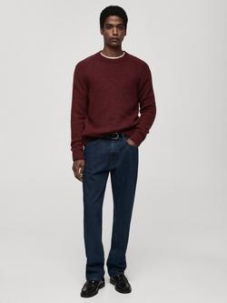 Mango Wool & Cotton Blend Thick Knit Jumper, Brown - view 2, Burgundy