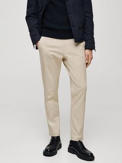Mango Cotton Blend Tapered Fit Chinos, Light Beige, Light Beige