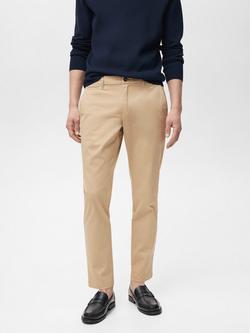 Mango Cotton Blend Tapered Fit Chinos, Beige, Beige