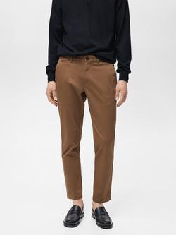 Mango Cotton Blend Tapered Fit Chinos, Beige, Brown
