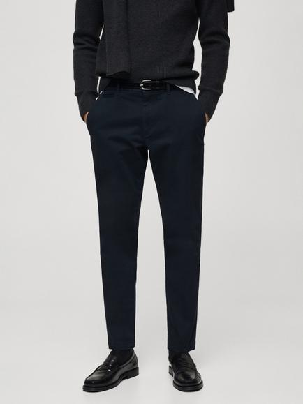 Mango Cotton Blend Tapered Fit Chinos, Beige, Navy
