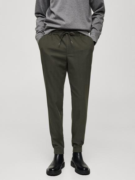 Mango Slim Fit Adjustable Drawstring Trousers, Khaki, Khaki