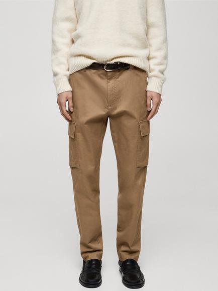 Mango Straight Fit Cargo Trousers, Medium Brown, Medium Brown