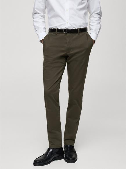 Mango Cotton Blend Slim Fit Chinos, Khaki