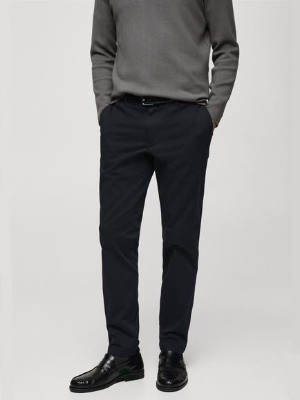 Mango Cotton Blend Slim Fit Chinos, Navy