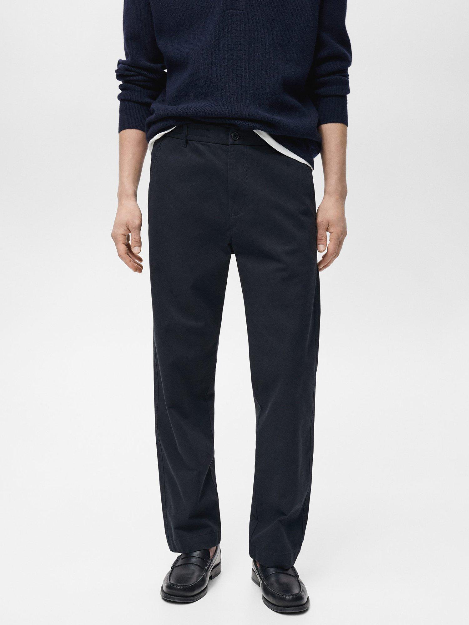 Product image 1 of 8, which shows Mango Cotton Straight Leg Chino Trousers, Navy, 31