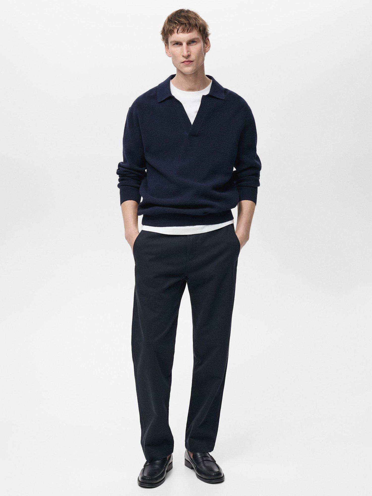 Product image 2 of 8, which shows Mango Cotton Straight Leg Chino Trousers, Navy, 31