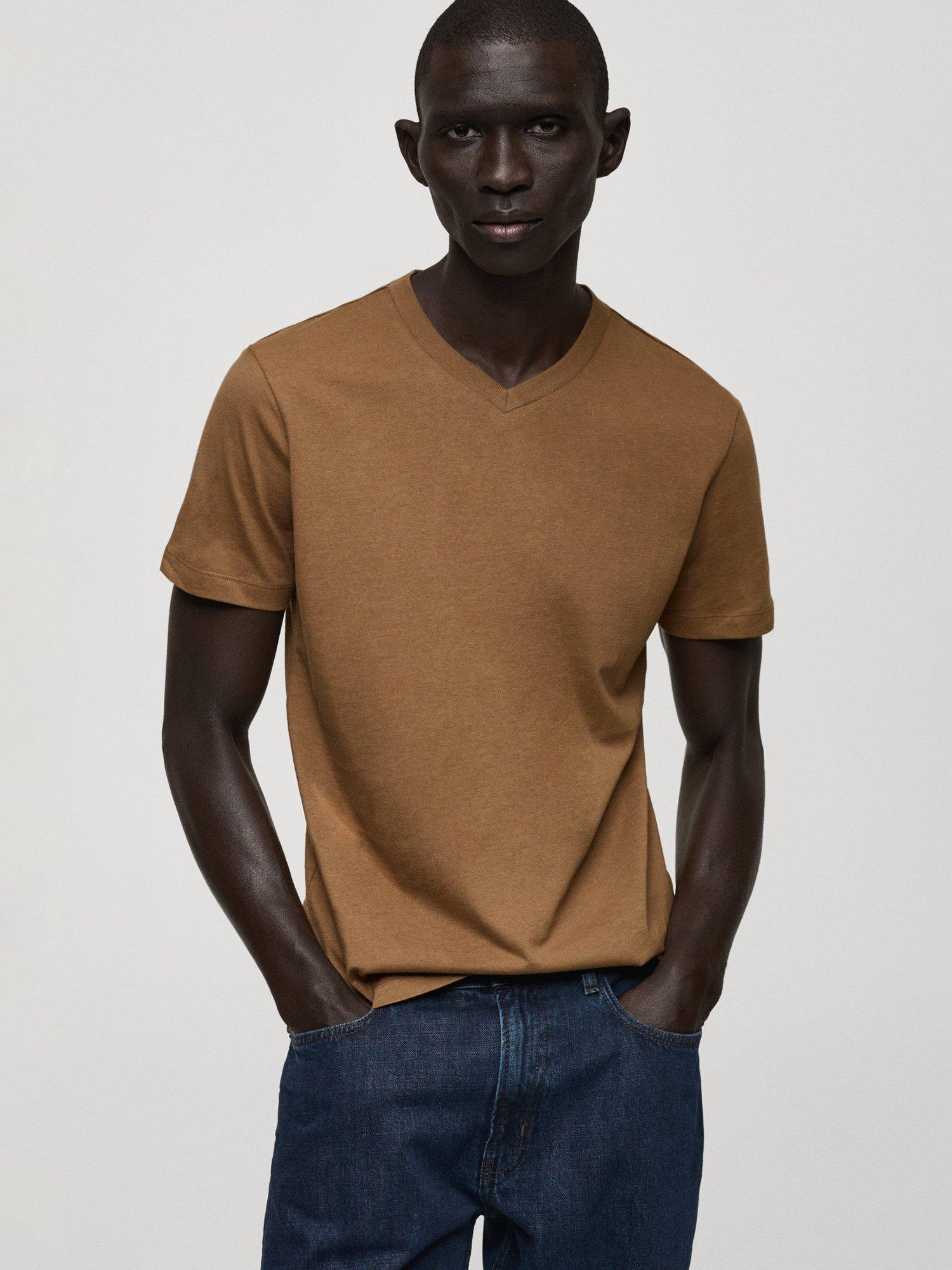 Product image 1 of 7, which shows Mango Chelsea Cotton Slim Fit T-Shirt, Camel, M