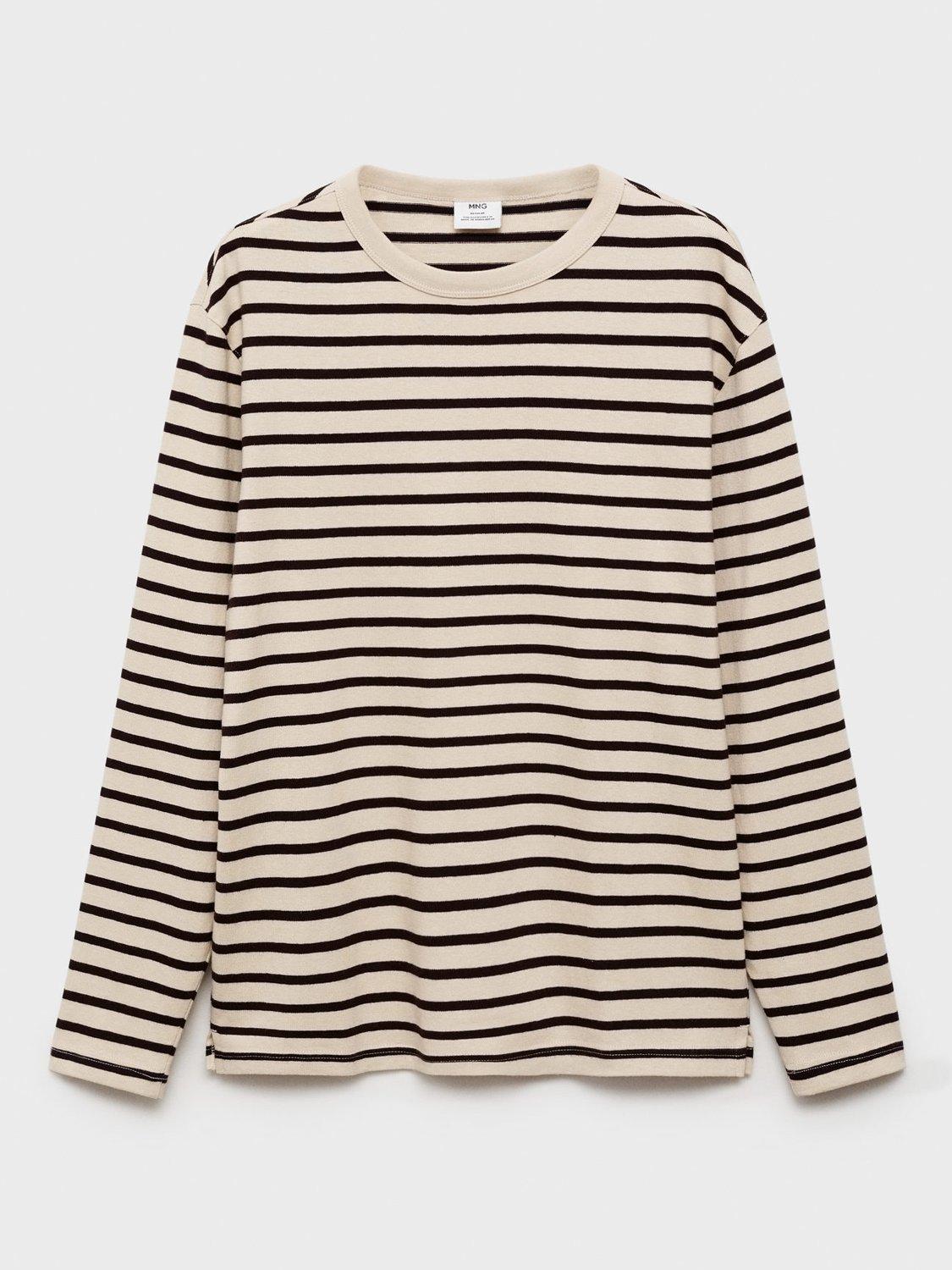 Product image 3 of 8, which shows Mango Marinier Cotton Regular Fit Long Sleeve Stripe T-Shirt, Dark Red/Multi, XS