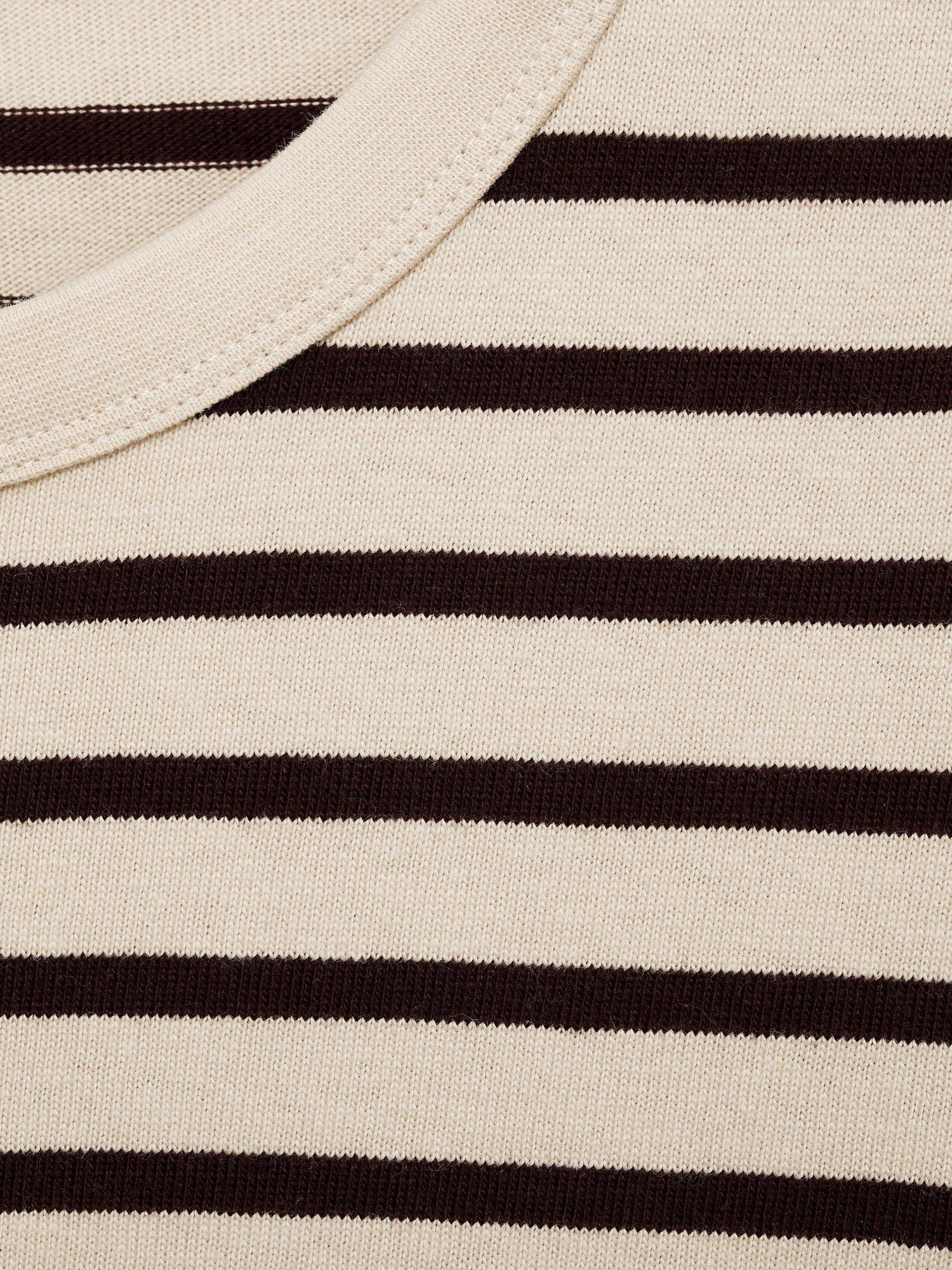 Product image 8 of 8, which shows Mango Marinier Cotton Regular Fit Long Sleeve Stripe T-Shirt, Dark Red/Multi, XS