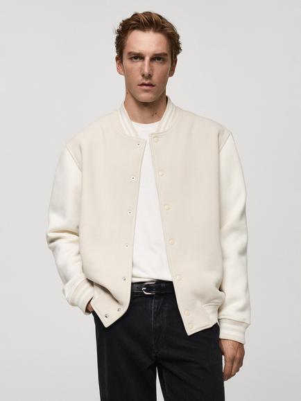 Mango Baseball Bomber Jacket, Beige/Multi, Beige/Multi