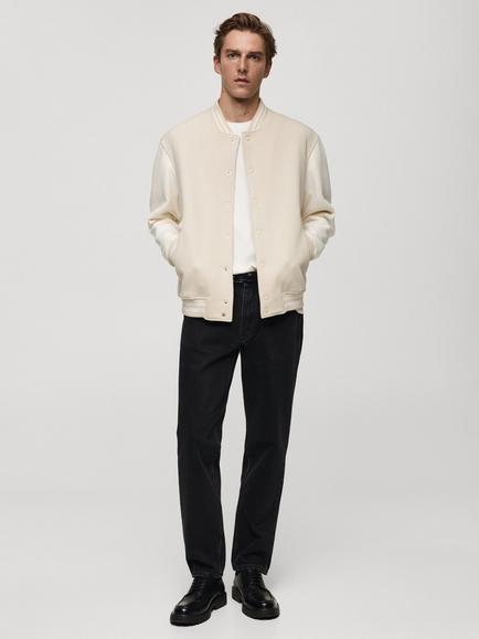 Mango Baseball Bomber Jacket, Beige/Multi - view 2, Beige/Multi