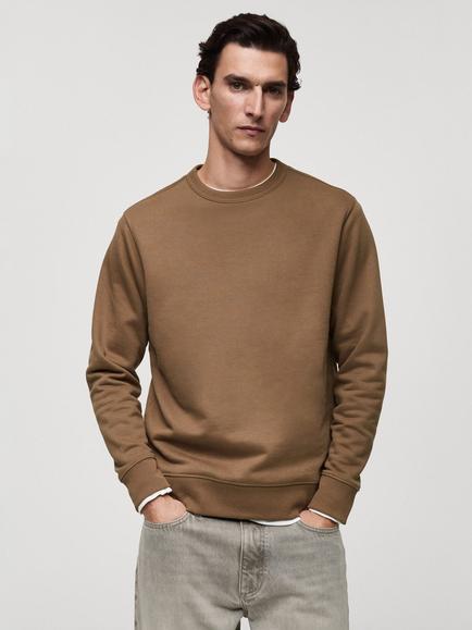 Mango Crew Neck Regular Fit Sweatshirt, Medium Brown
