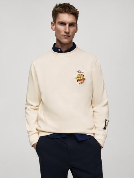 Mango NYC Burger Crew Neck Sweatshirt, Light Beige, Light Beige