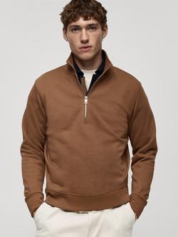 Mango Half Zip Neck Sweatshirt, Medium Brown, Medium Brown