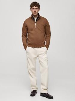 Mango Half Zip Neck Sweatshirt, Medium Brown - view 2, Medium Brown