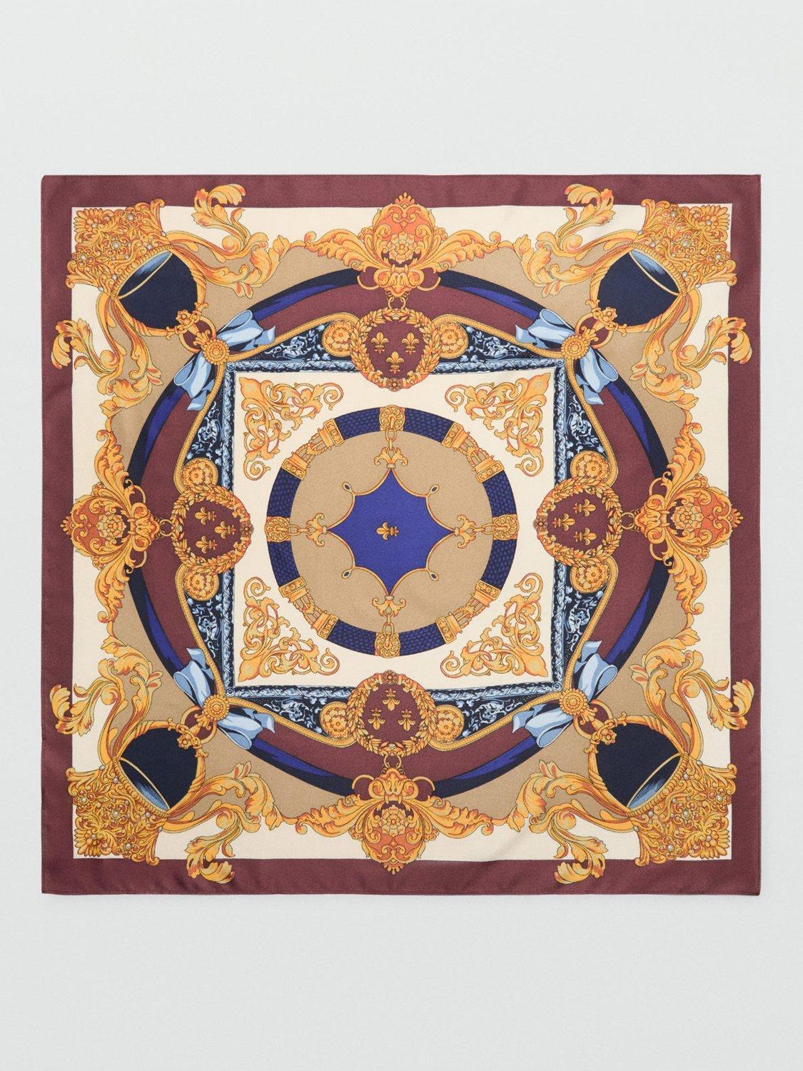 Mango Oli Graphic Print Satin Scarf, Red/Multi