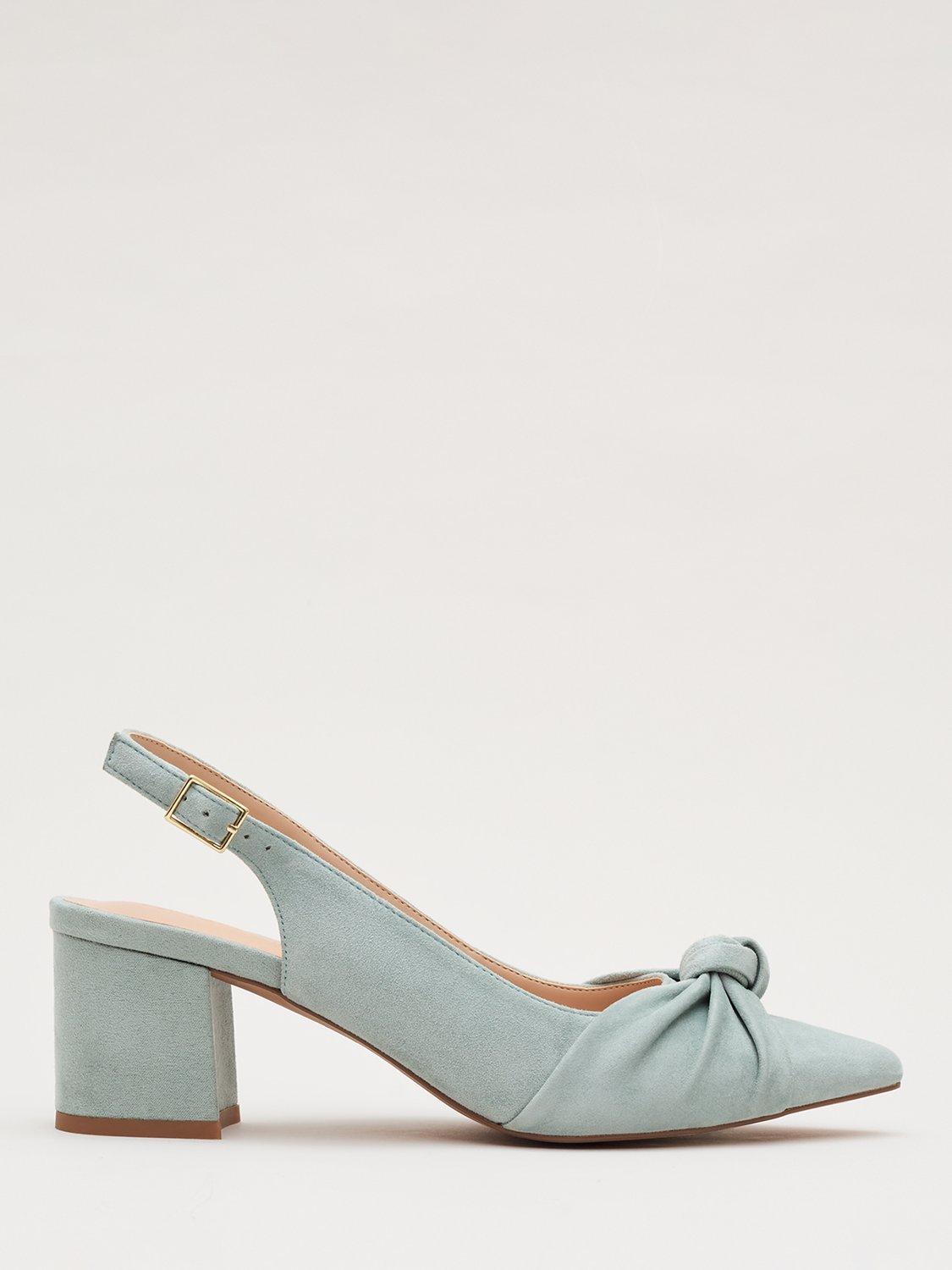 Product image 1 of 10, which shows Phase Eight Suede Knot Front Block Heel Slingback Court Shoes, Pale Green, 3