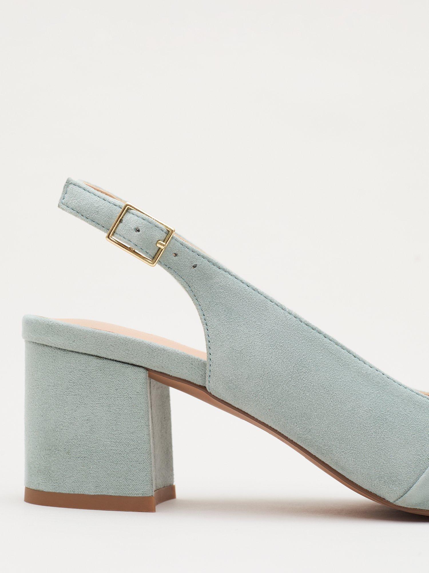 Product image 4 of 10, which shows Phase Eight Suede Knot Front Block Heel Slingback Court Shoes, Pale Green, 3