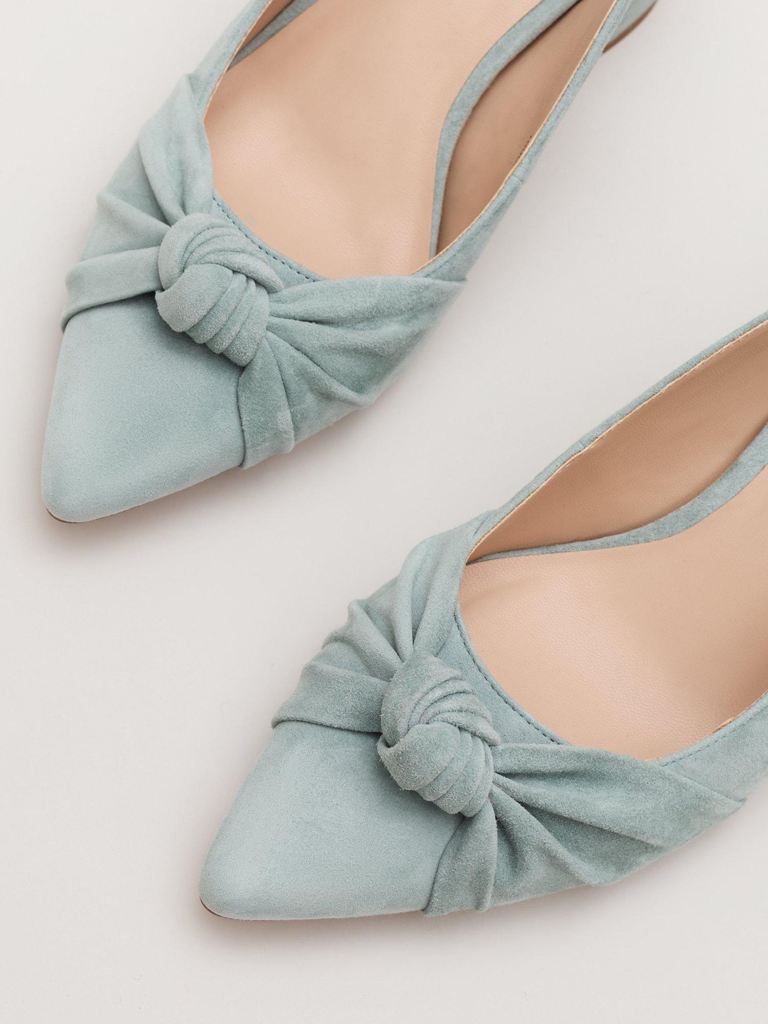 Product image 5 of 10, which shows Phase Eight Suede Knot Front Block Heel Slingback Court Shoes, Pale Green, 3