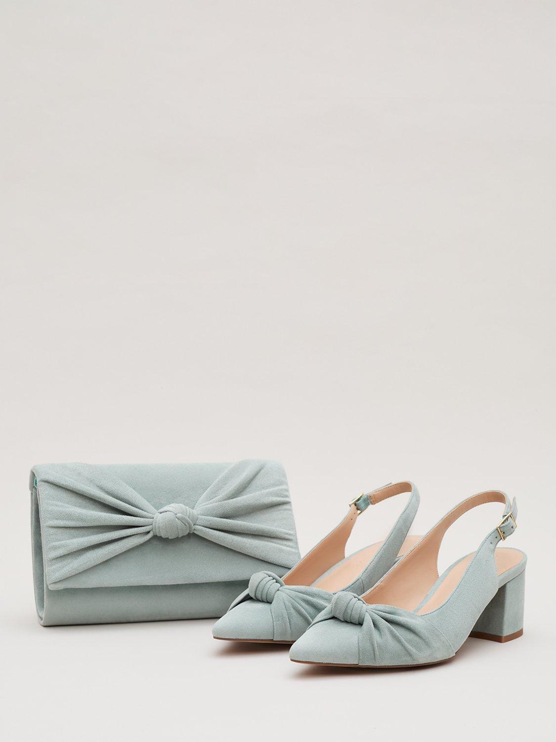 Product image 6 of 10, which shows Phase Eight Suede Knot Front Block Heel Slingback Court Shoes, Pale Green, 3