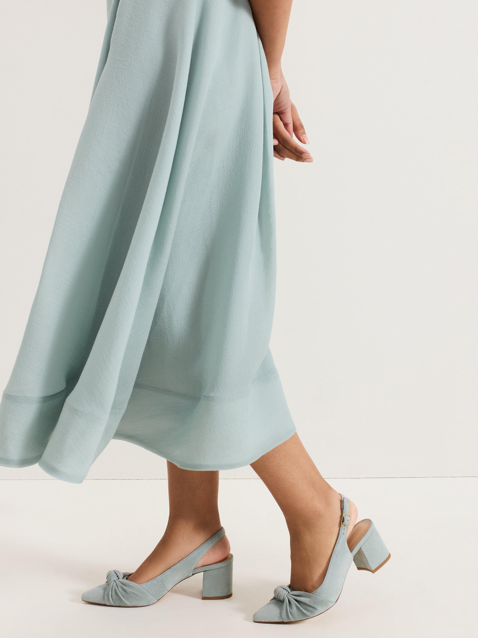 Product image 9 of 10, which shows Phase Eight Suede Knot Front Block Heel Slingback Court Shoes, Pale Green, 3