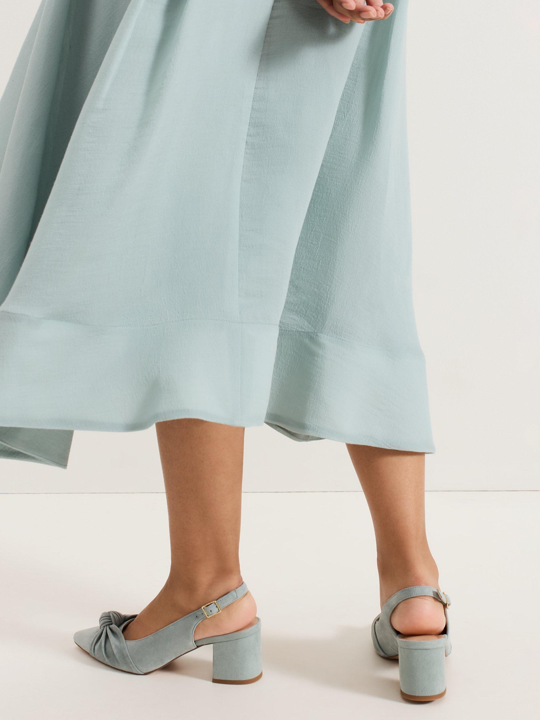 Product image 10 of 10, which shows Phase Eight Suede Knot Front Block Heel Slingback Court Shoes, Pale Green, 3